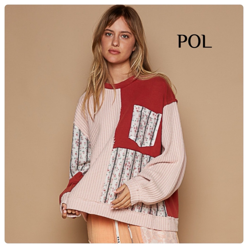 POL Red and Pink Patchwork Sweater